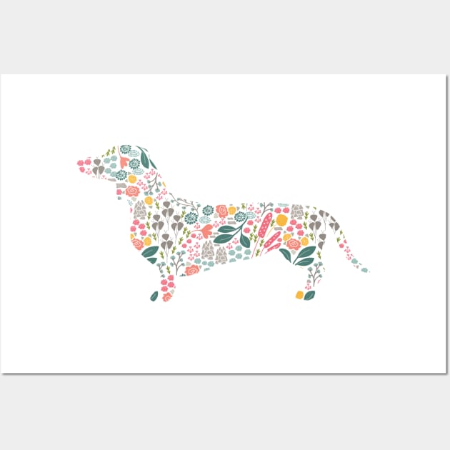 Dachshund Floral Watercolor Art Wall Art by fineartgallery